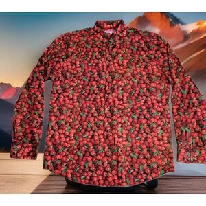 🍒Coton Doux Shirt Mens 42/16½ Cherry All Over Print Long Sleeve Button Down